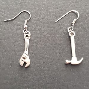 Hammer and wrench dangling earrings